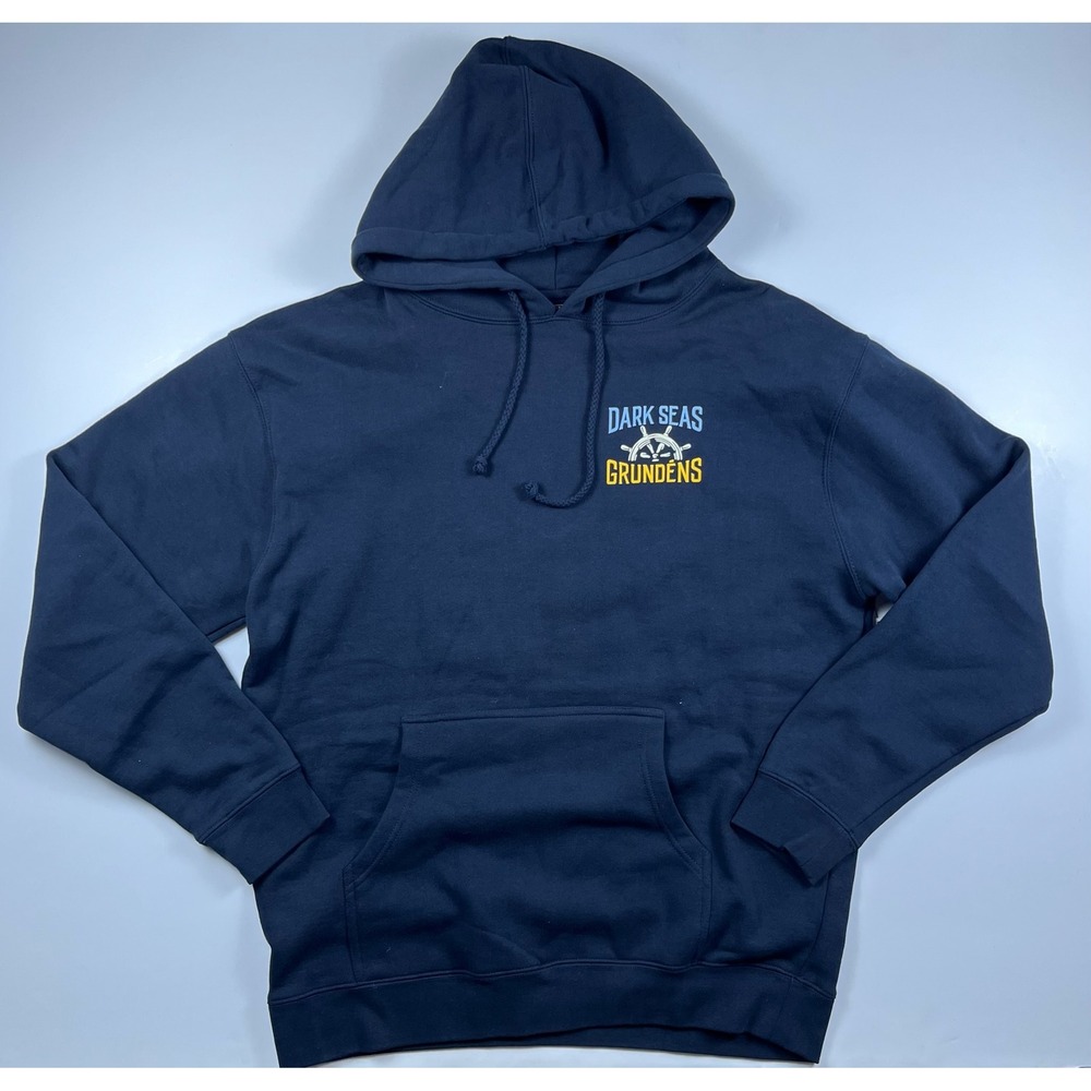 Dark Seas Grundens Great Depths Coastal Fleece Hoodie Navy Blue Mens L NWT - Picture 2 of 15